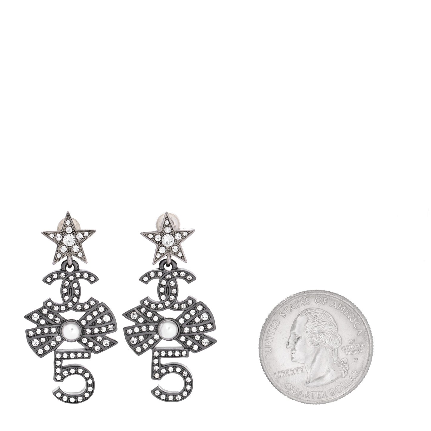 Ruthenium Crystal Pearl CC Drop Earrings