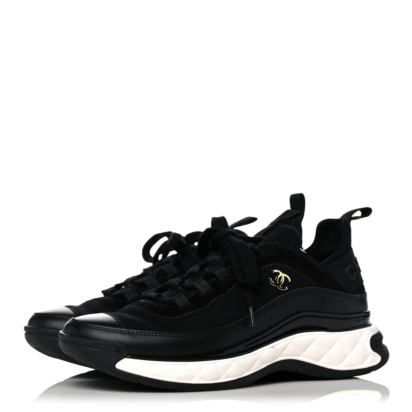Velvet Calfskin Mixed Fibers CC Sneakers 38.5 Black