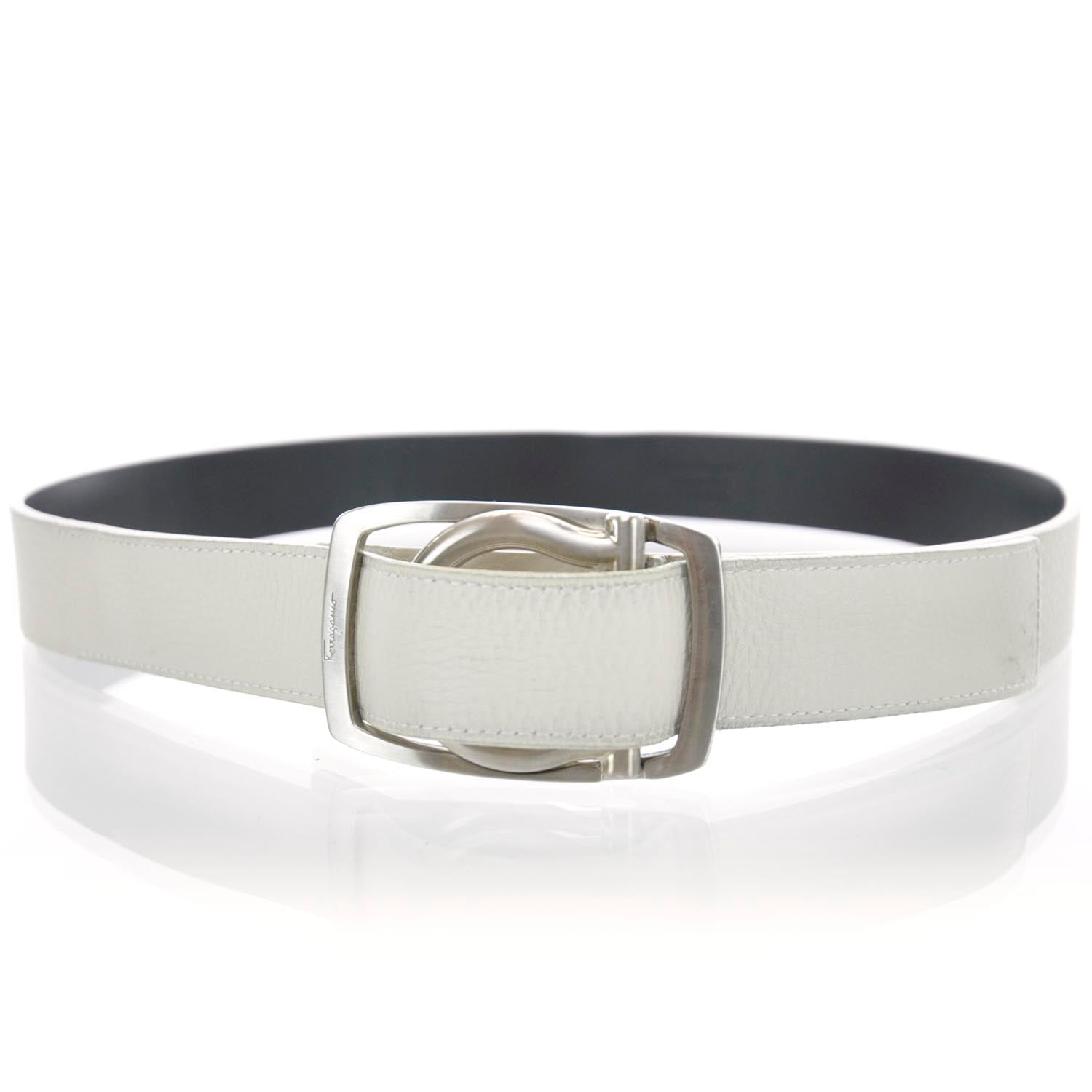 FASHIONPHILE SALVATOREFERRAGAMOLeatherSingleGanciniBeltWhite 1 of 5
