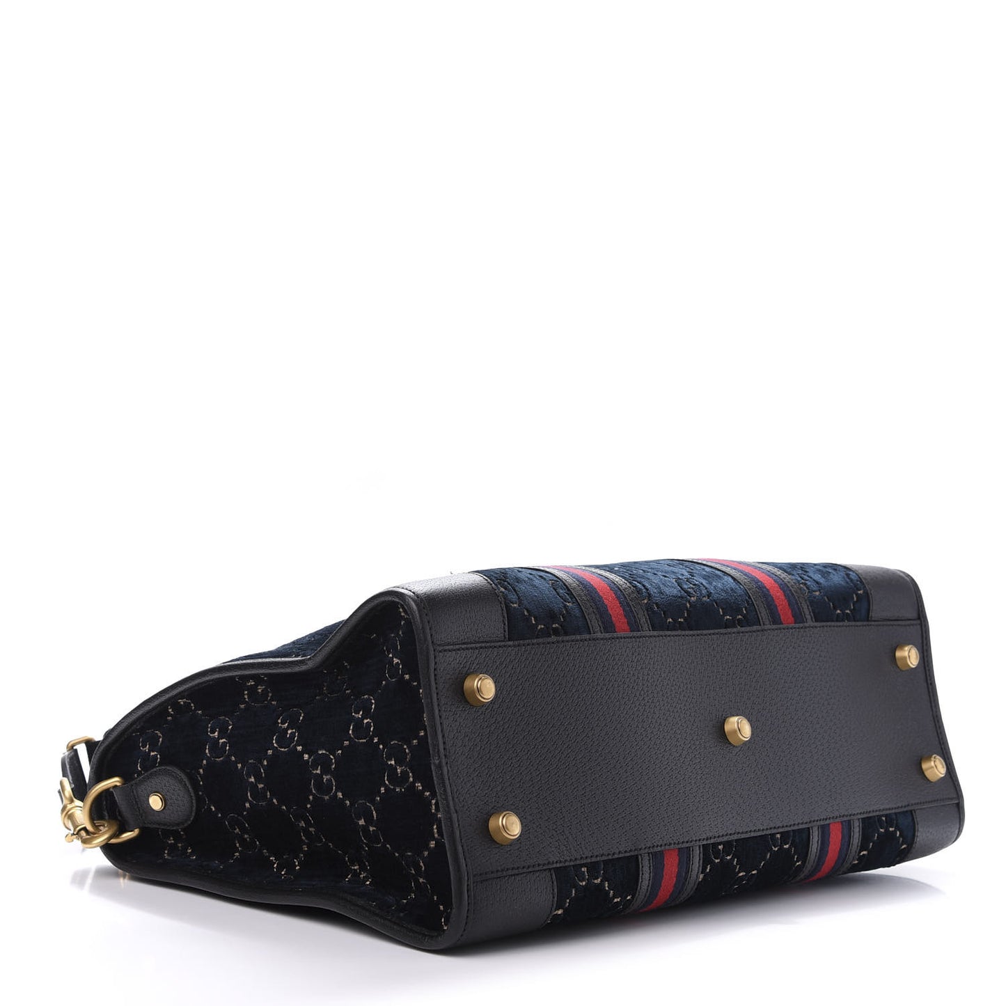 Velvet GG Monogram Textured Calfskin Web Medium Duffle Bag Blue Beige Black