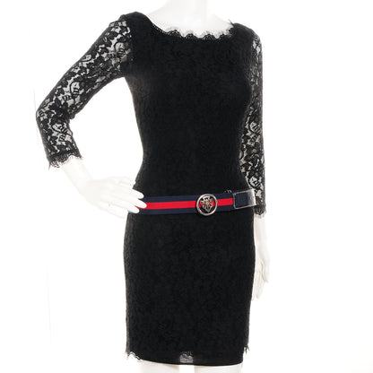 Gucci Leather Web Hysteria Crest Belt 105 42 Navy 2 of 6