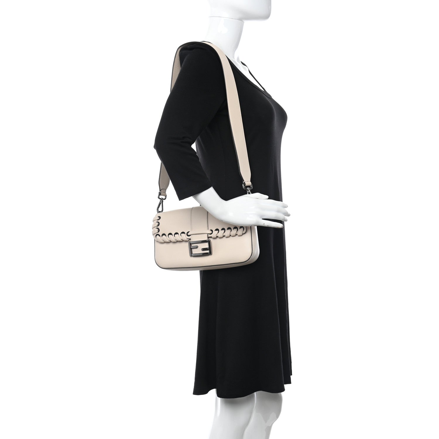 Fendi Vitello Dolce Lace Up Baguette Camelia 2 of 11