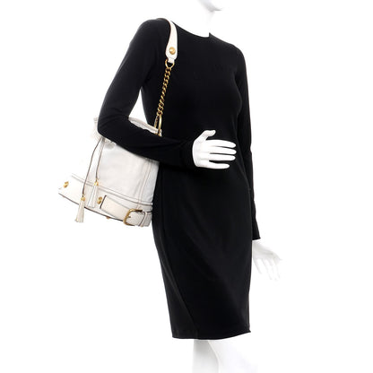 Dolce & Gabbana Calfskin Drawstring Bucket Shoulder Bag White 2 of 10