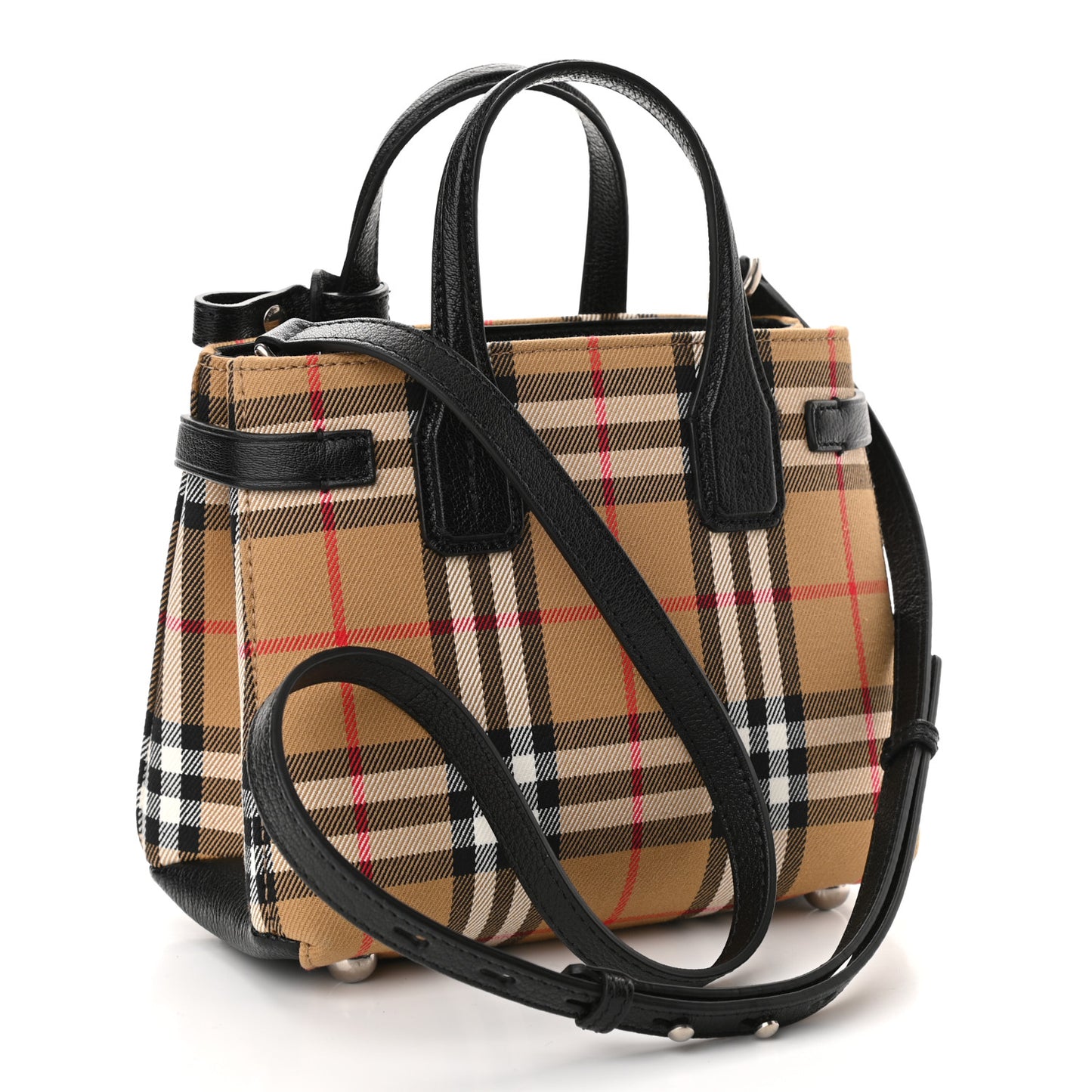 Goatskin Vintage Check Small Banner Tote Black