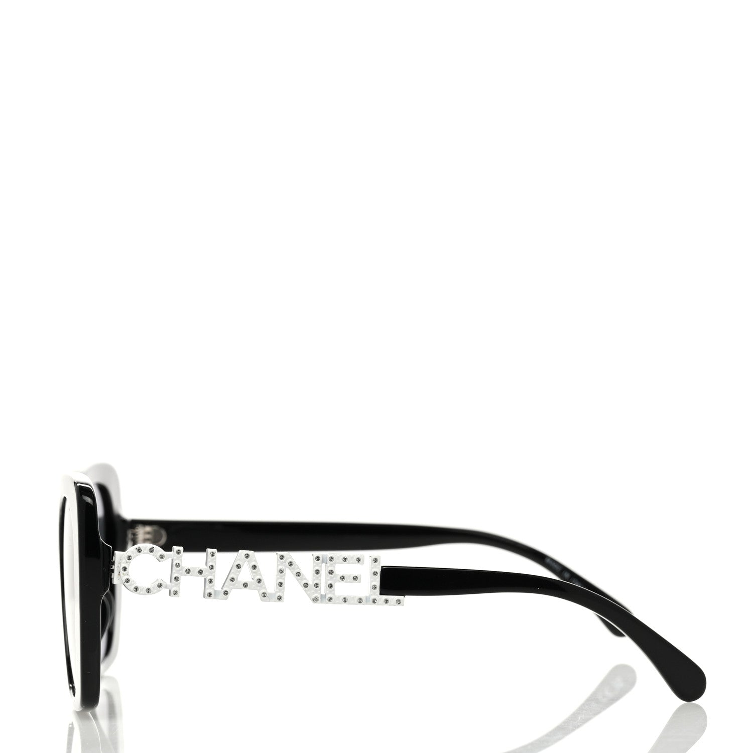 Chanel Acetate Strass Square Sunglasses Black White 3 of 7