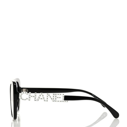 Chanel Acetate Strass Square Sunglasses Black White 3 of 7