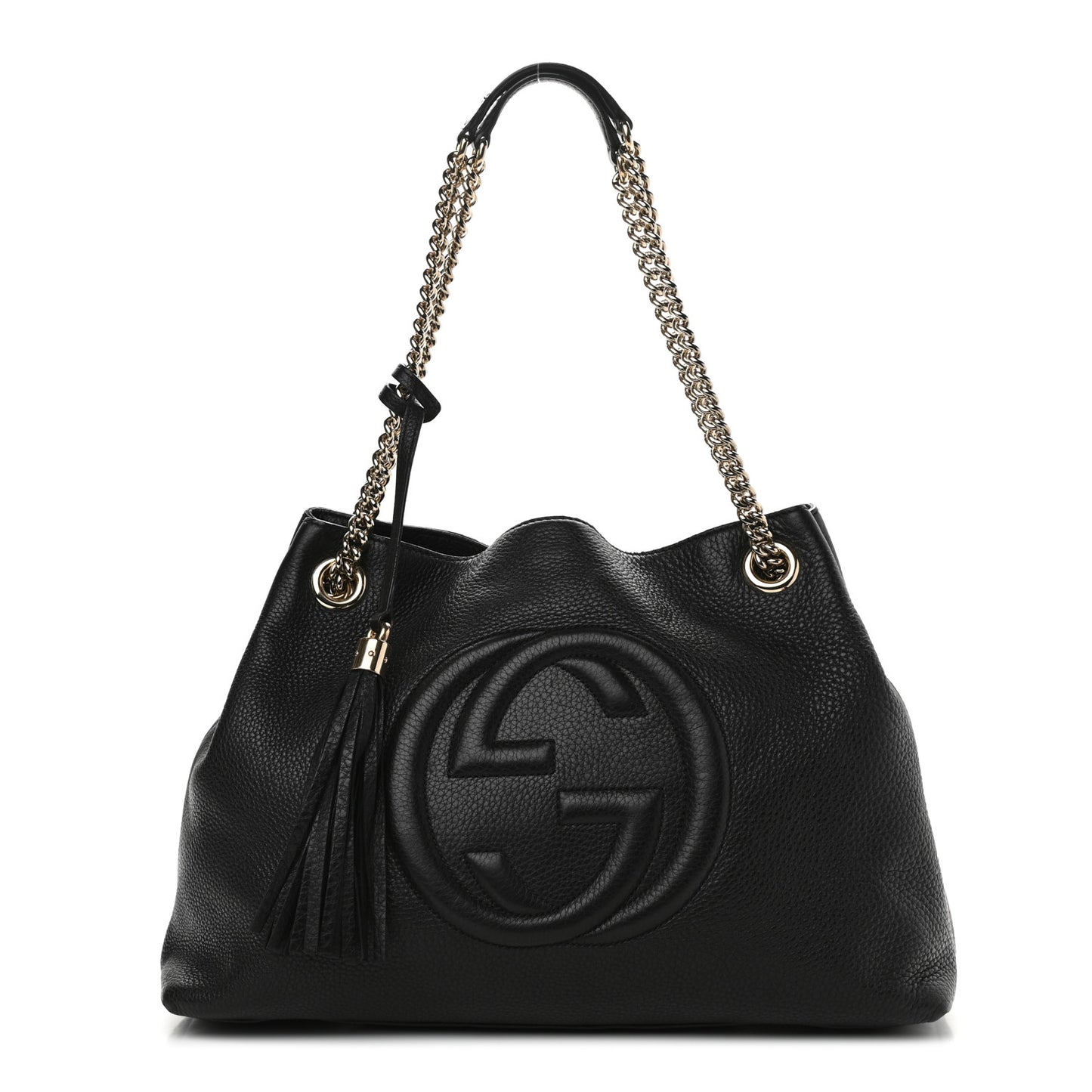 Pebbled Calfskin Medium Soho Chain Shoulder Bag Black