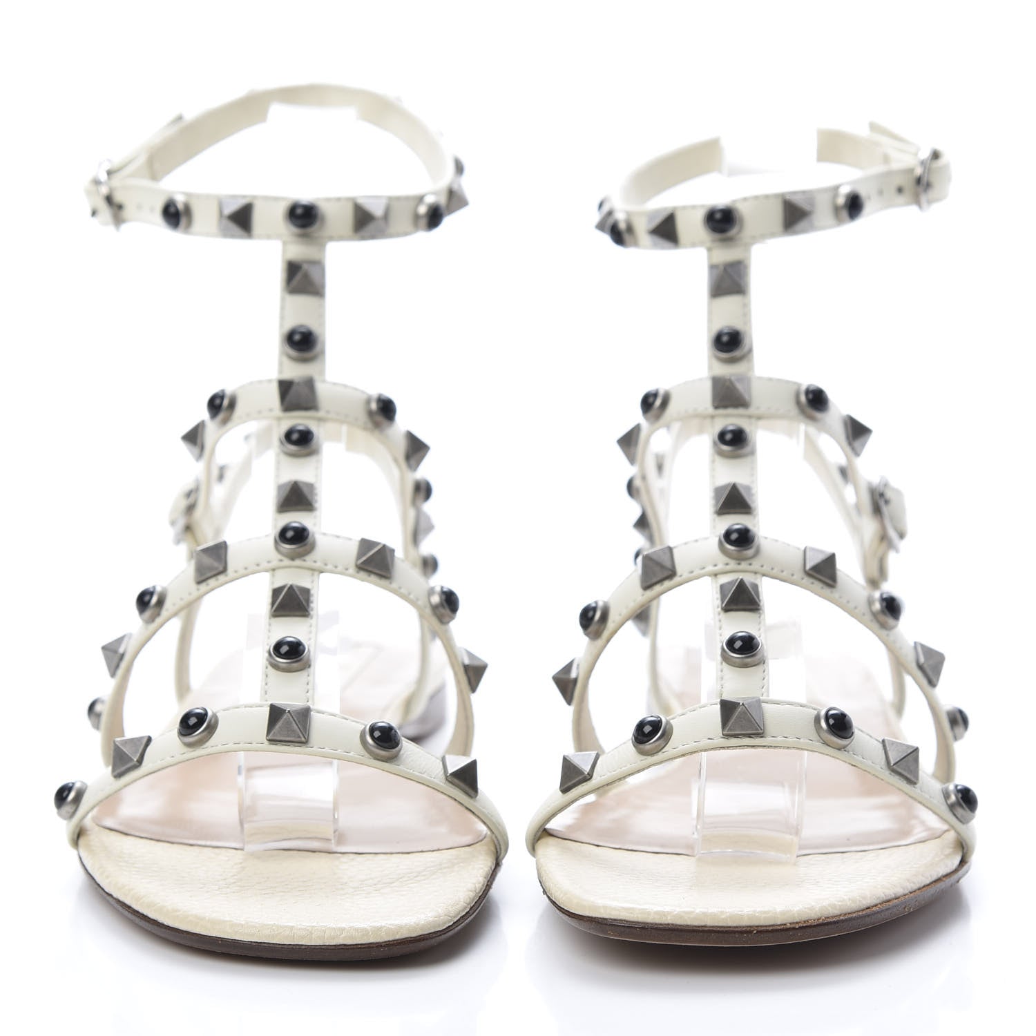 Valentino Garavani Calfskin Onyx Rockstud Rolling Gladiator Flat Sandals 36.5 Light Ivory 2 of 11