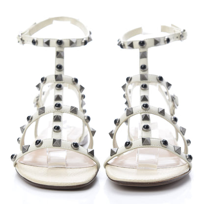 Valentino Garavani Calfskin Onyx Rockstud Rolling Gladiator Flat Sandals 36.5 Light Ivory 2 of 11