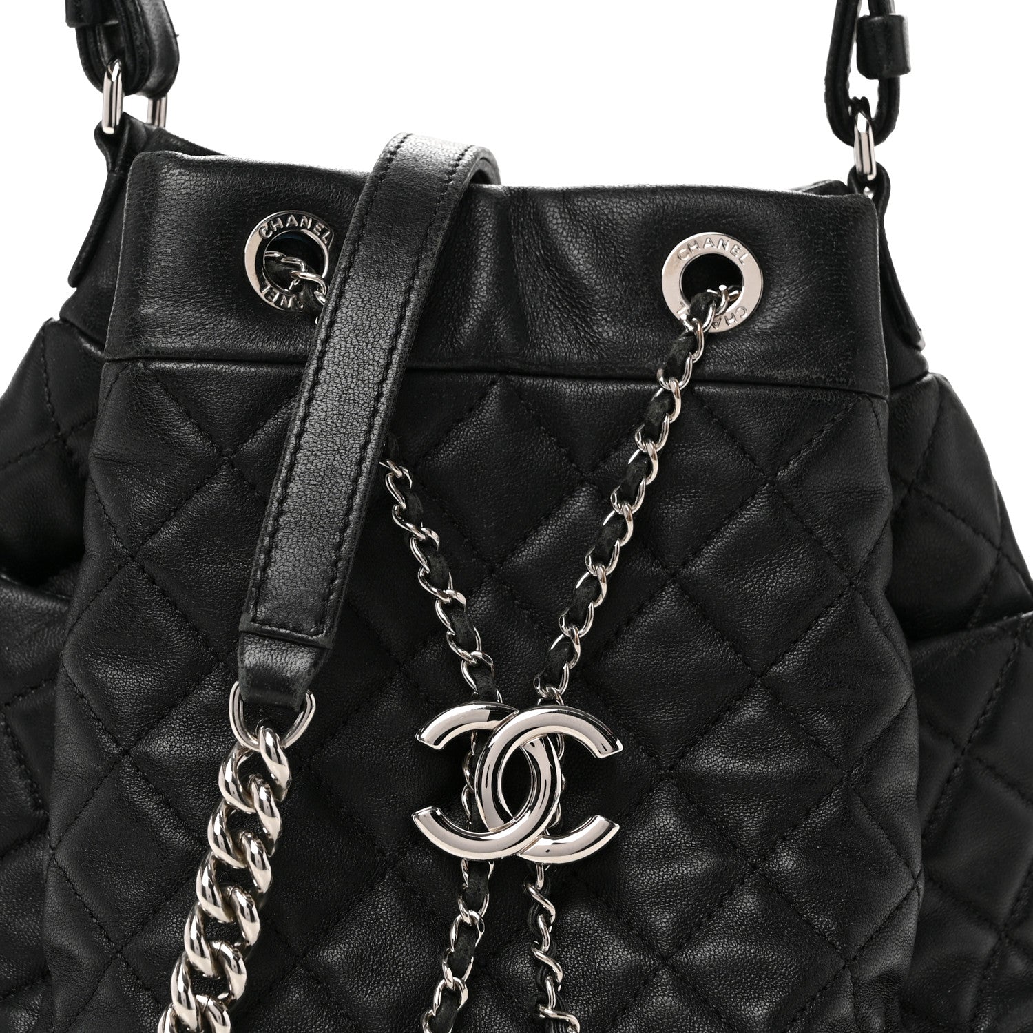 Chanel Lambskin Quilted CC Chain Bucket Bag Black Black 8 of 14