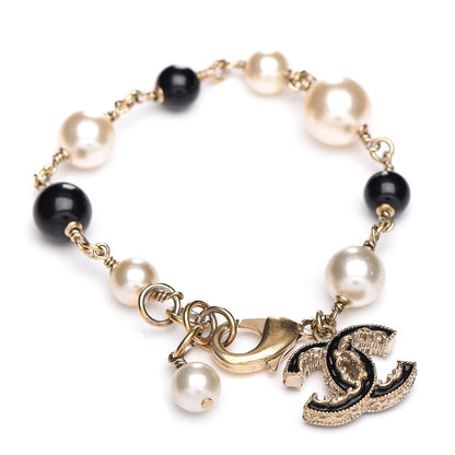 Chanel Enamel Pearl Beaded CC Bracelet Gold Black 1 of 4