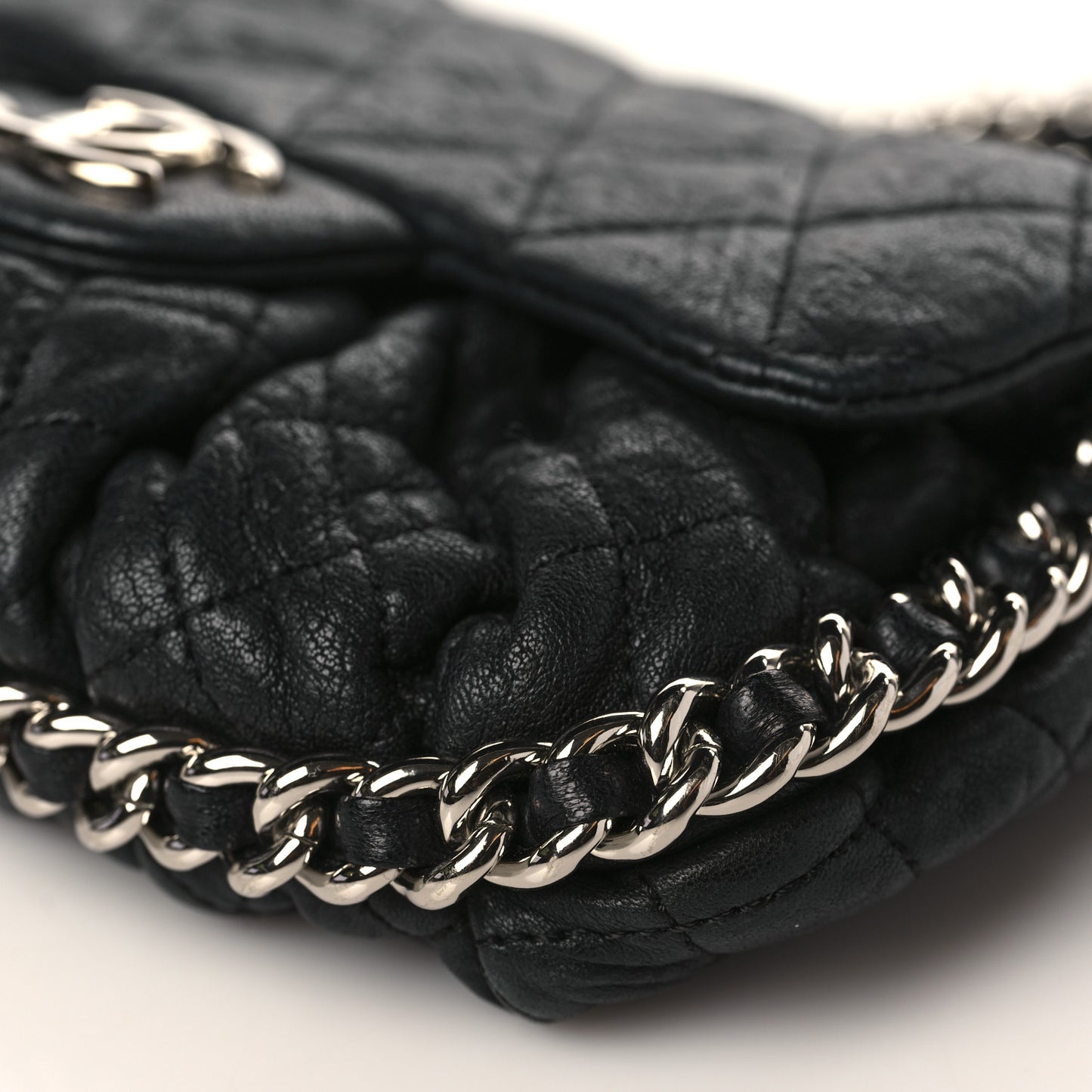 Washed Lambskin Quilted Mini Chain Around Flap Black