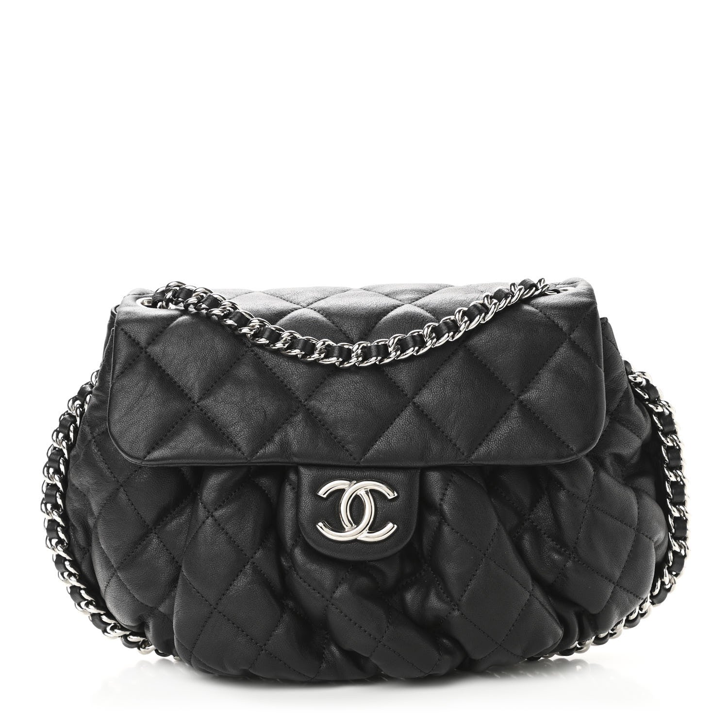 Chanel Washed Lambskin Quilted Medium Chain Around Messenger Black 1 of 11