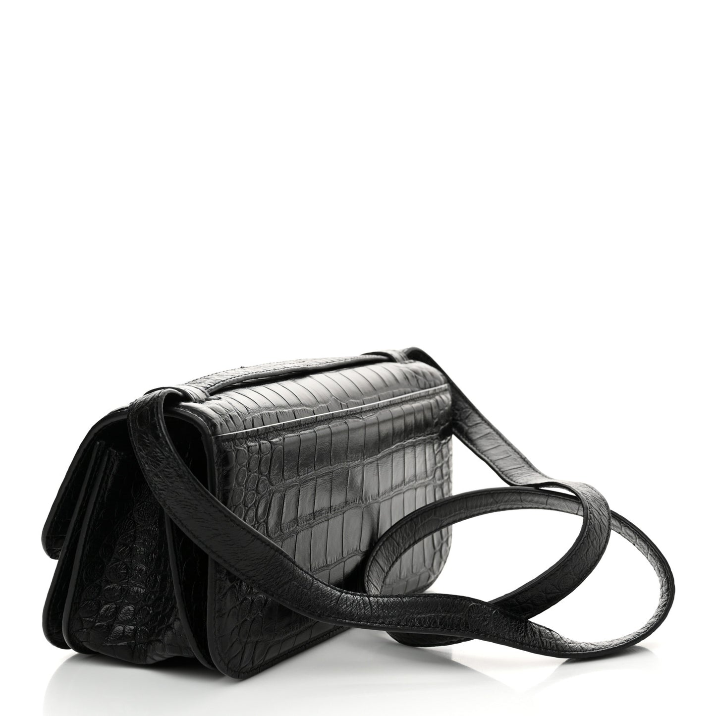 Extra Supple Calfskin Crocodile Embossed Small Gossip Bag Black