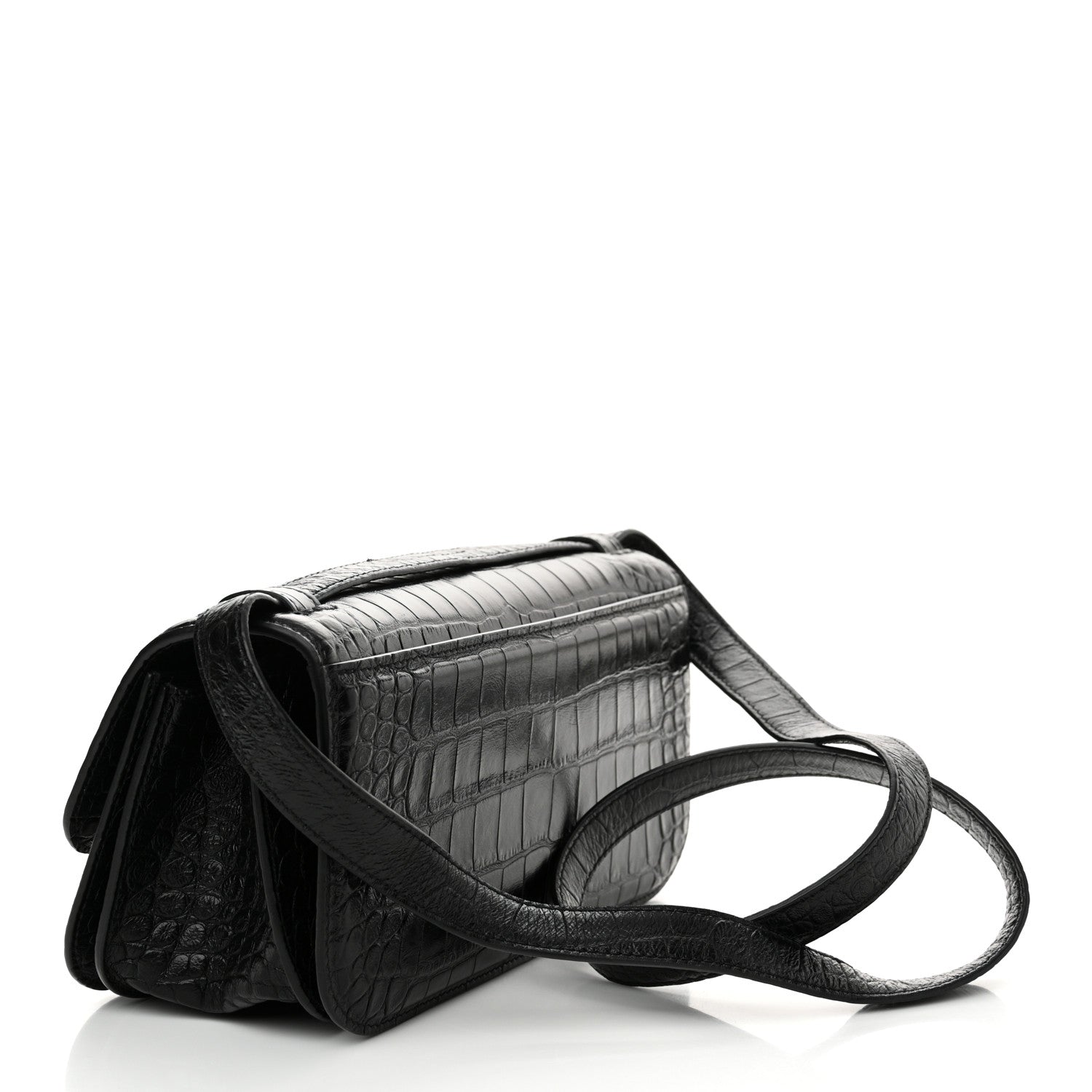 Balenciaga Extra Supple Calfskin Crocodile Embossed Small Gossip Bag Black 3 of 12