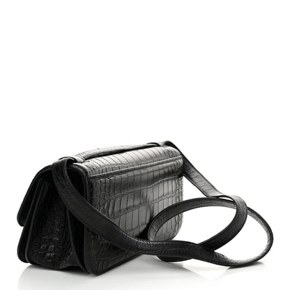 Balenciaga Extra Supple Calfskin Crocodile Embossed Small Gossip Bag Black 3 of 12