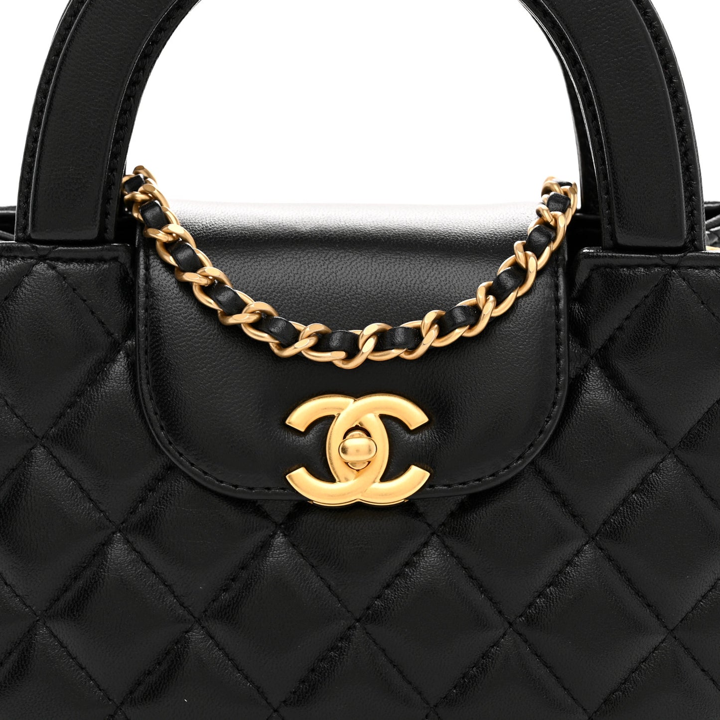 Shiny Aged Calfskin Quilted Nano Kelly Shopper Black