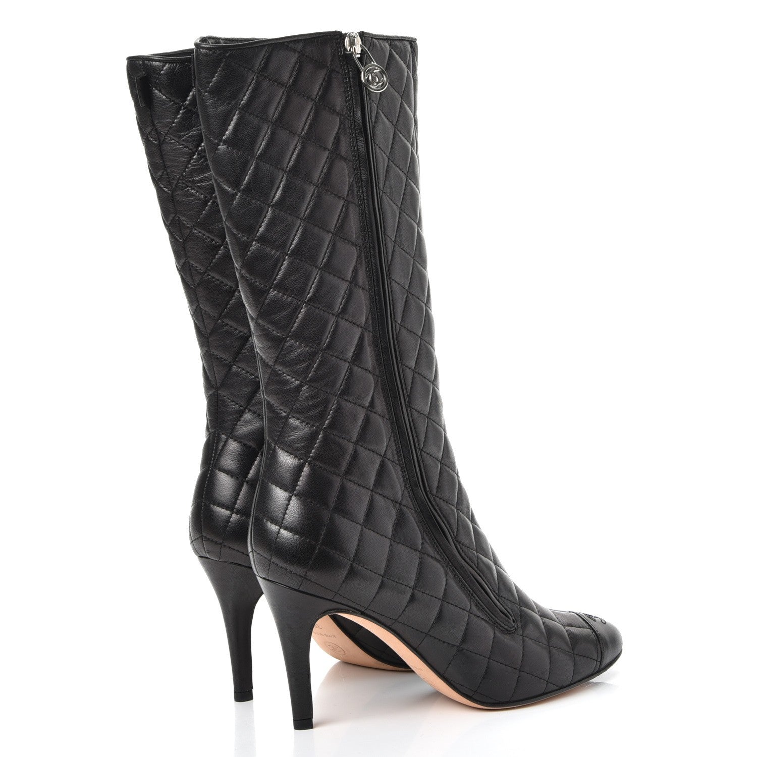 Chanel Lambskin Quilted CC Cap Toe Boots 38.5 Black 4 of 8