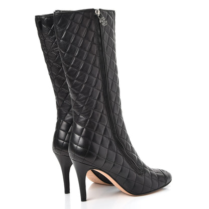 Chanel Lambskin Quilted CC Cap Toe Boots 38.5 Black 4 of 8