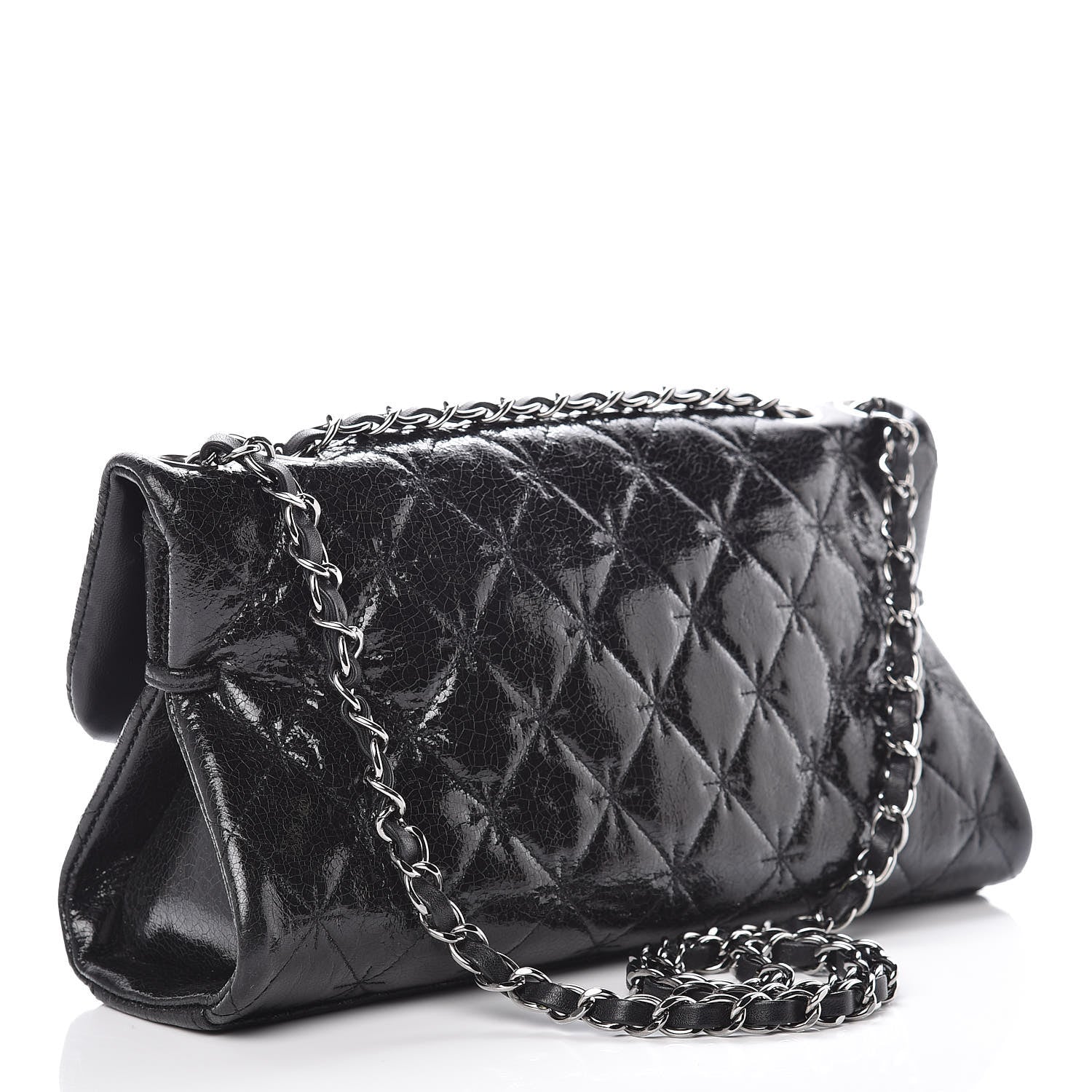 Chanel Glazed Crackled Calfskin Quilted Mademoiselle Flap Black 3 of 13