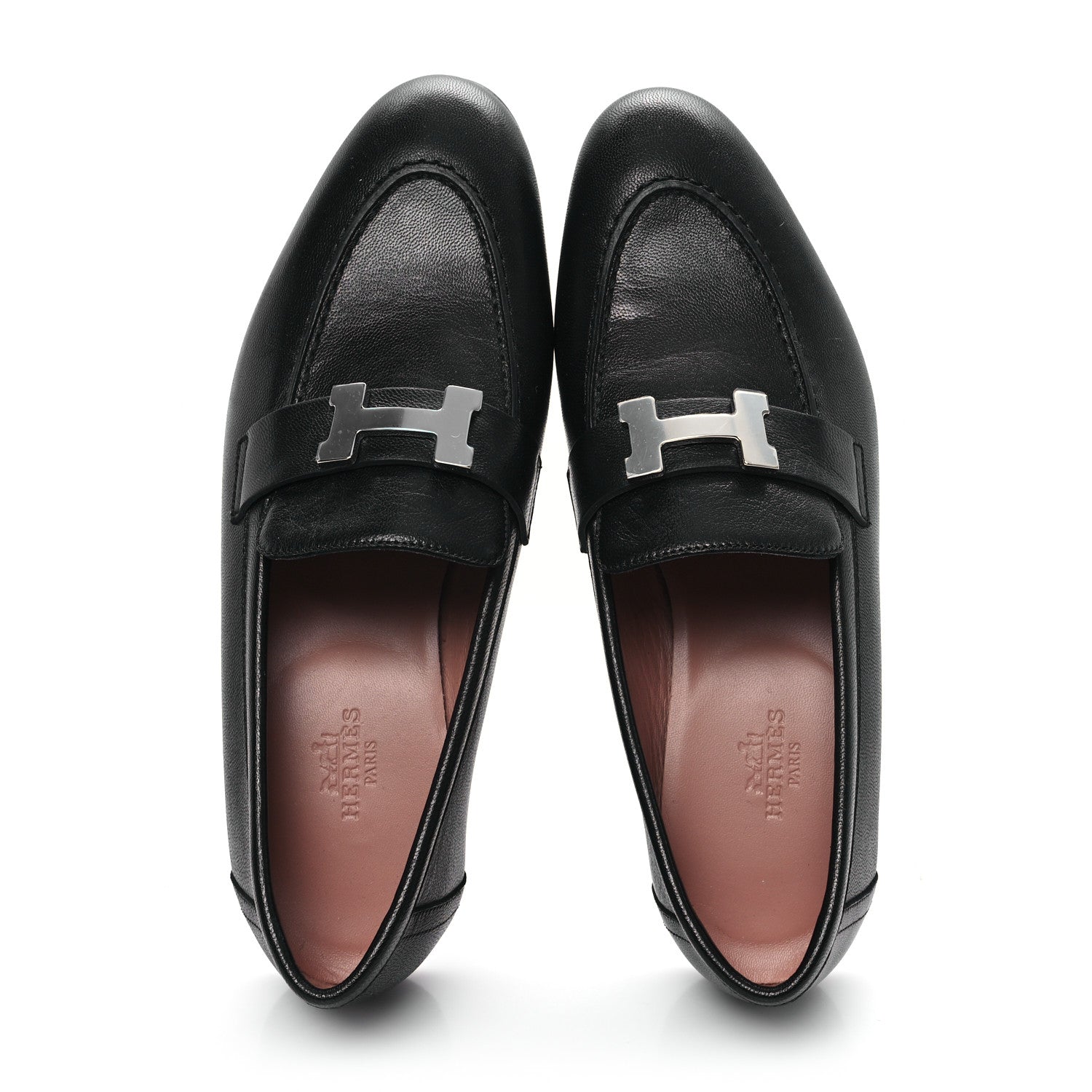 Hermes Goatskin Womens Paris Loafers 36.5 Black 2 of 10