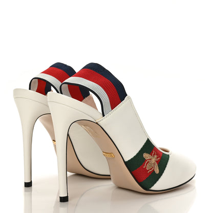 Gucci Malaga Kid Web Sylvie High Heel Slingback Pumps 37 White 4 of 7