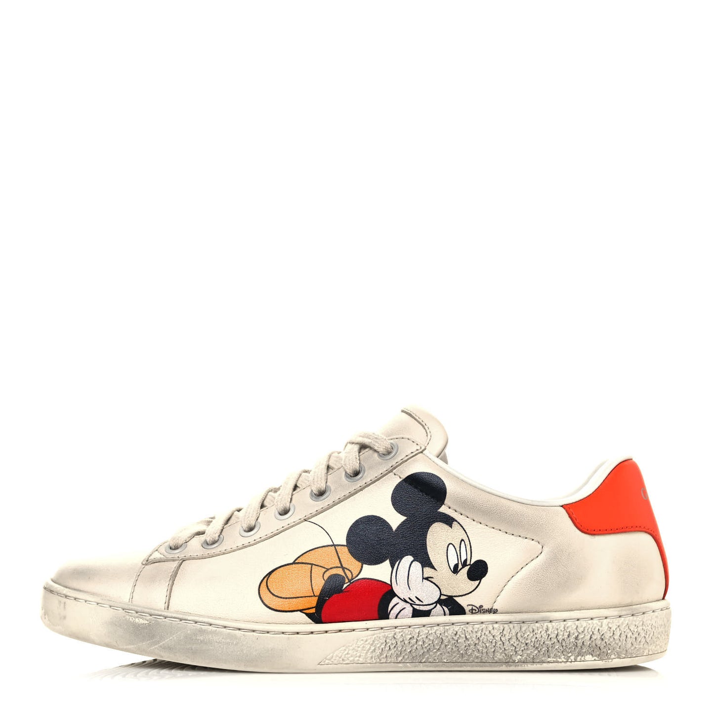 X DISNEY Miro Soft Calfskin Mickey Mouse Print Womens Ace Sneakers 38 Ivory Deep Orange