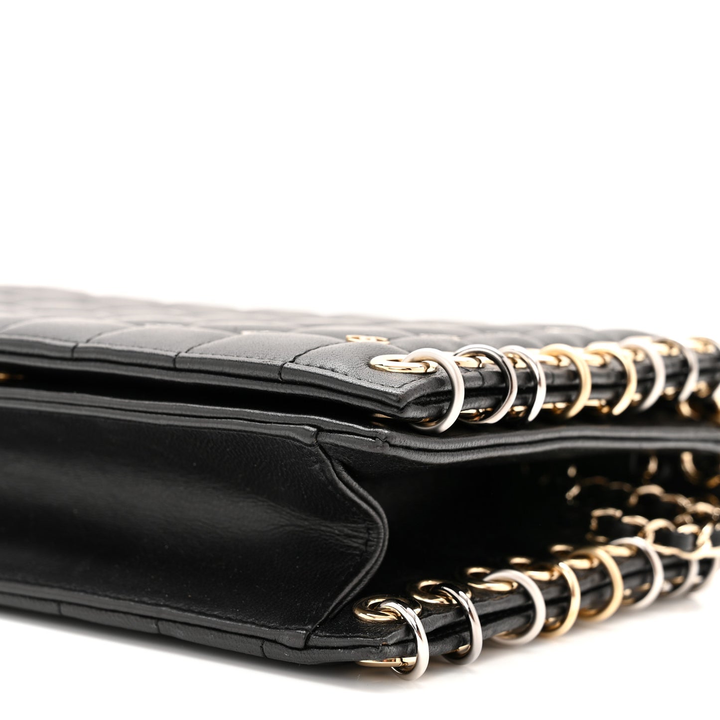 Lambskin Chocolate Bar Piercing CC Studded Small Chain Flap Bag Black