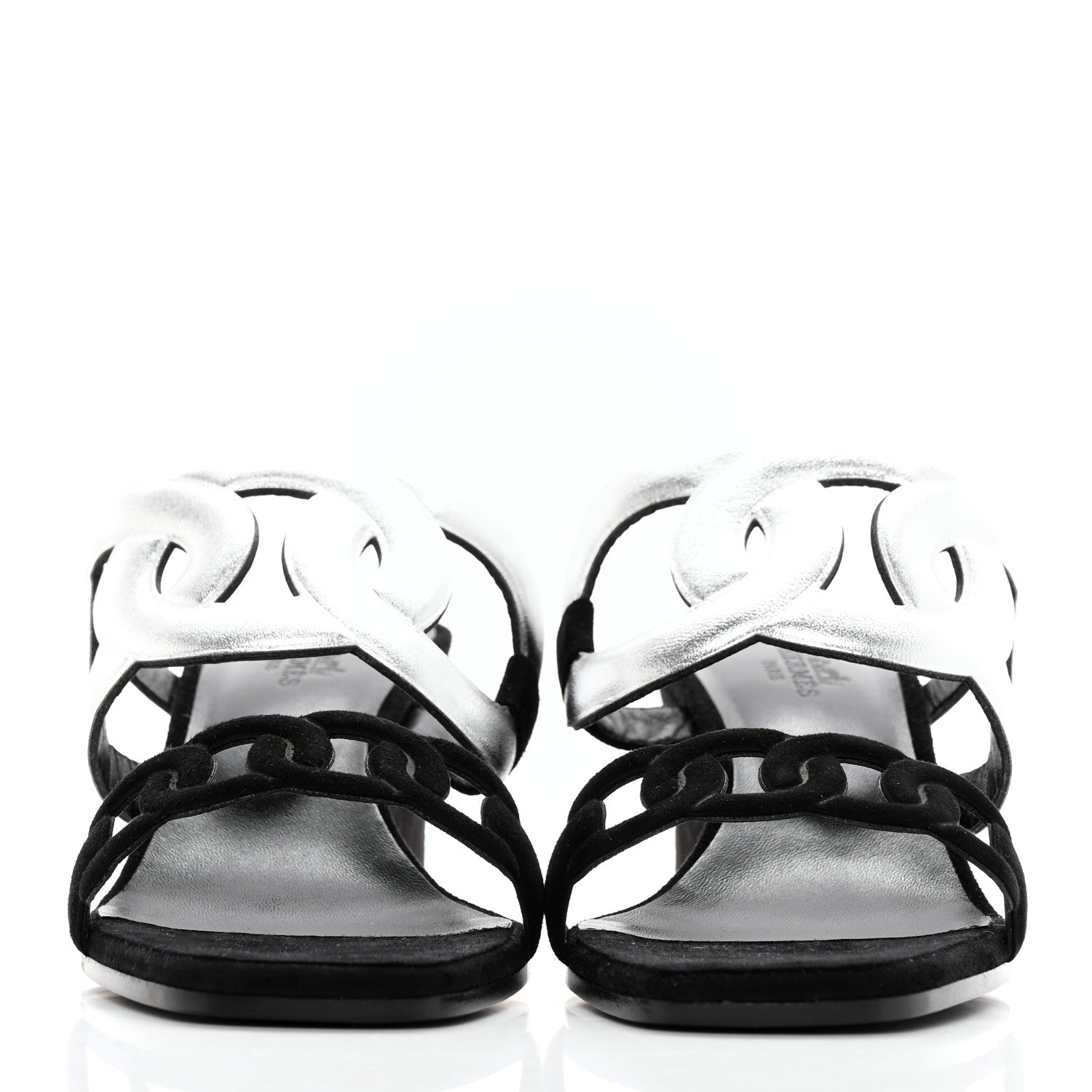 Hermes Metallic Nappa Suede Goatskin Figari 55 Sandals 38 Black Argent 2 of 8