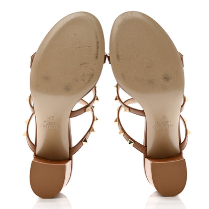 Valentino Garavani Calfskin Nappa Rockstud 60mm Caged Slide Sandals 37 Tobacco 5 of 9