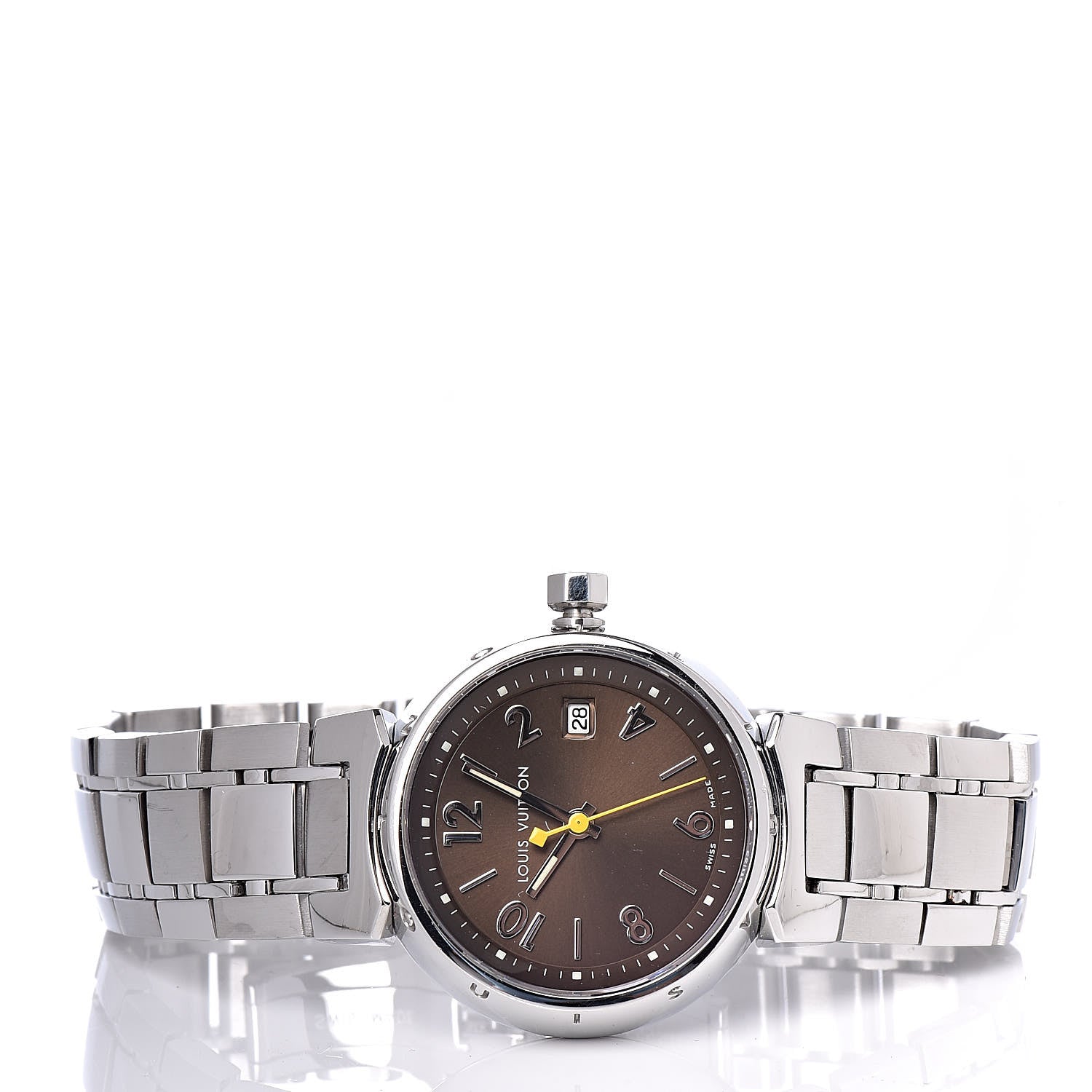 Louis Vuitton Stainless Steel 28mm Tambour Quartz Watch Brown 3 of 9