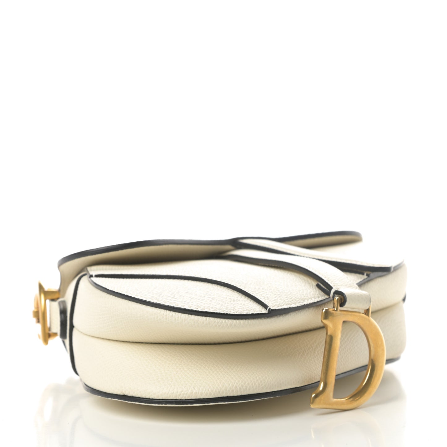 Grained Calfskin Mini Saddle Bag White