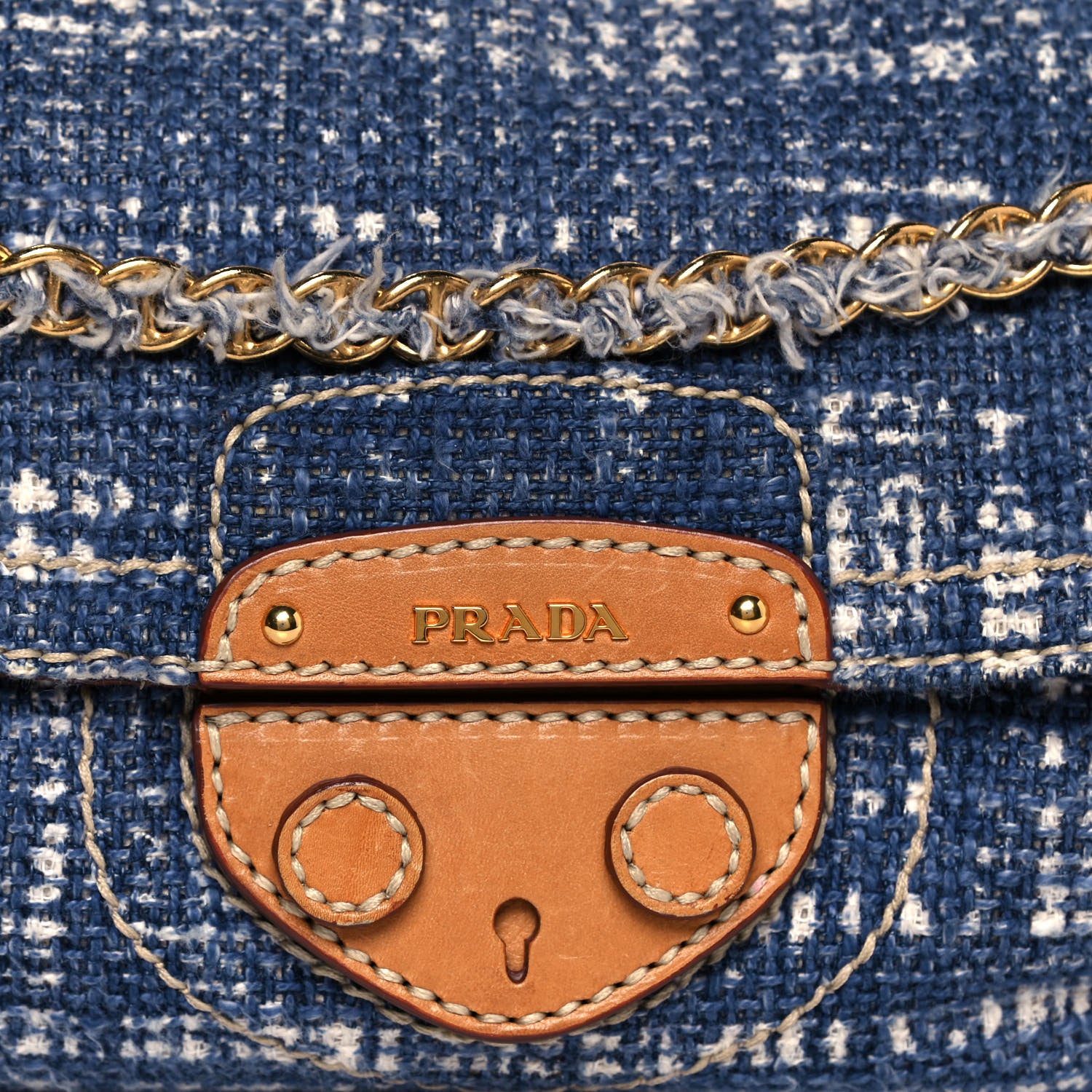 Prada Tweed Medium Shoulder Bag Blue 8 of 17