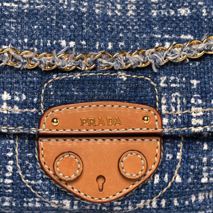 Prada Tweed Medium Shoulder Bag Blue 8 of 17
