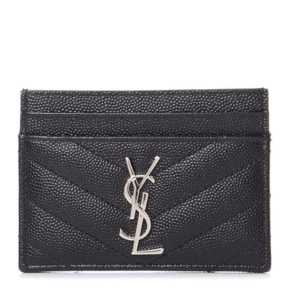 Saint Laurent Grain De Poudre Matelasse Chevron Monogram Credit Card Case Black 1 of 7