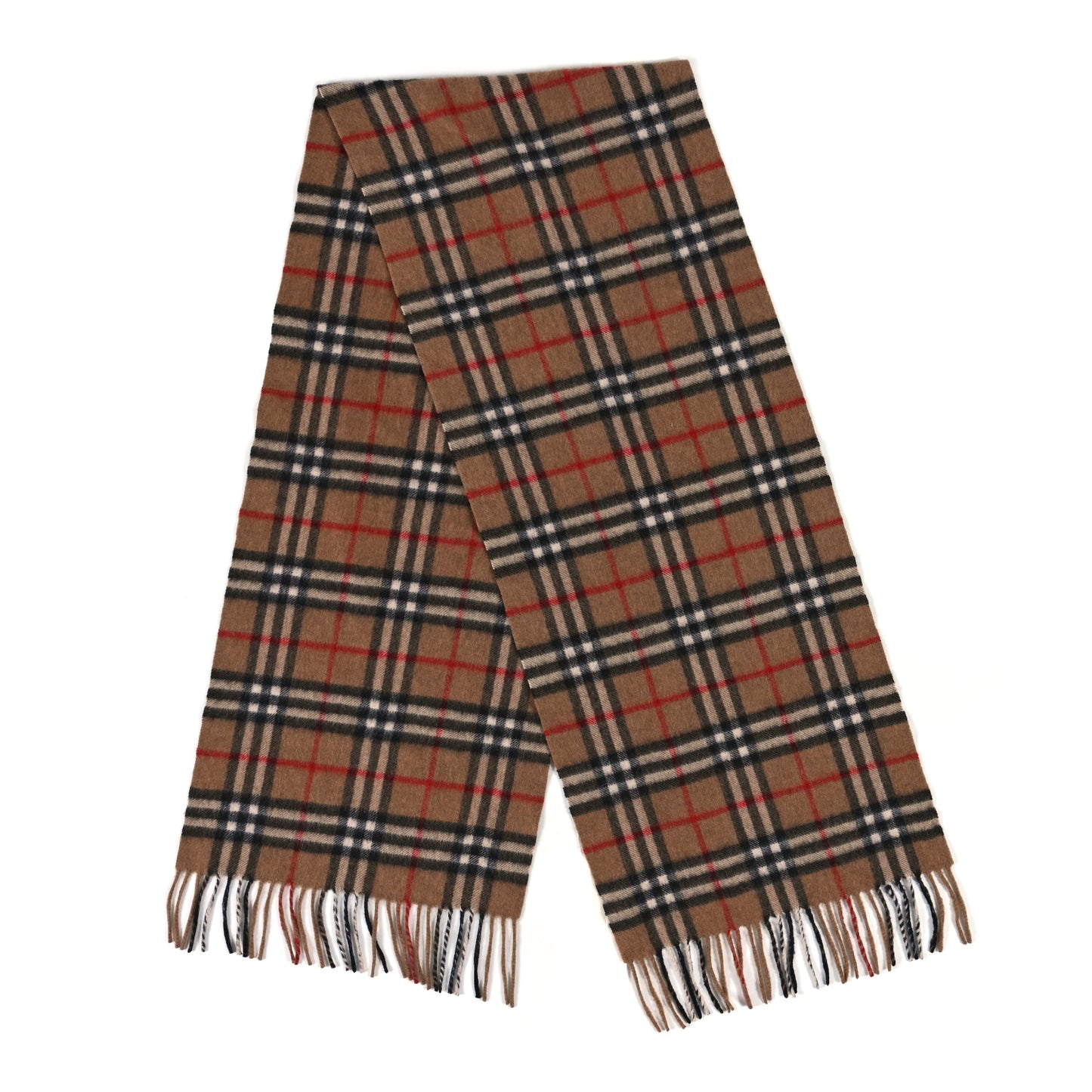 Cashmere House Check Fringe Scarf Camel