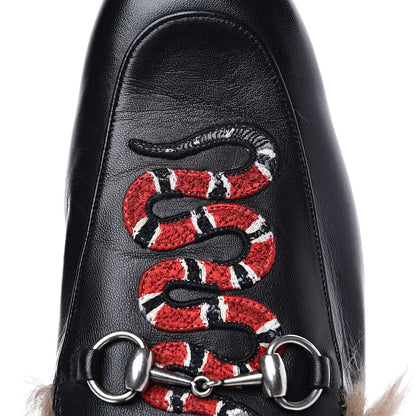 Gucci Calfskin Fur Kingsnake Embroidered Mens Princetown Slippers 9 Black 6 of 9