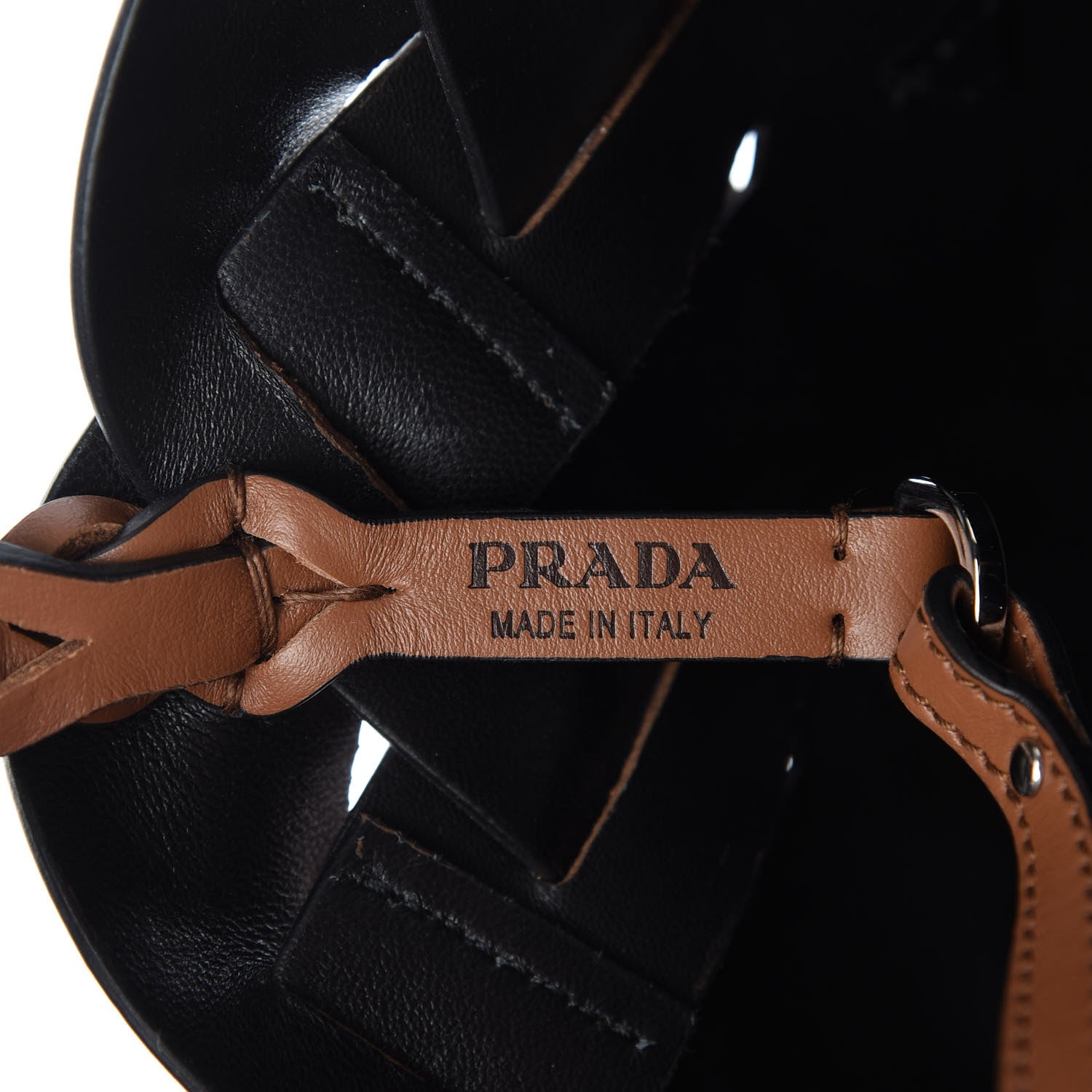 Prada Vitello Intreccio Small Tress Tote Bag Cognac Black 8 of 10