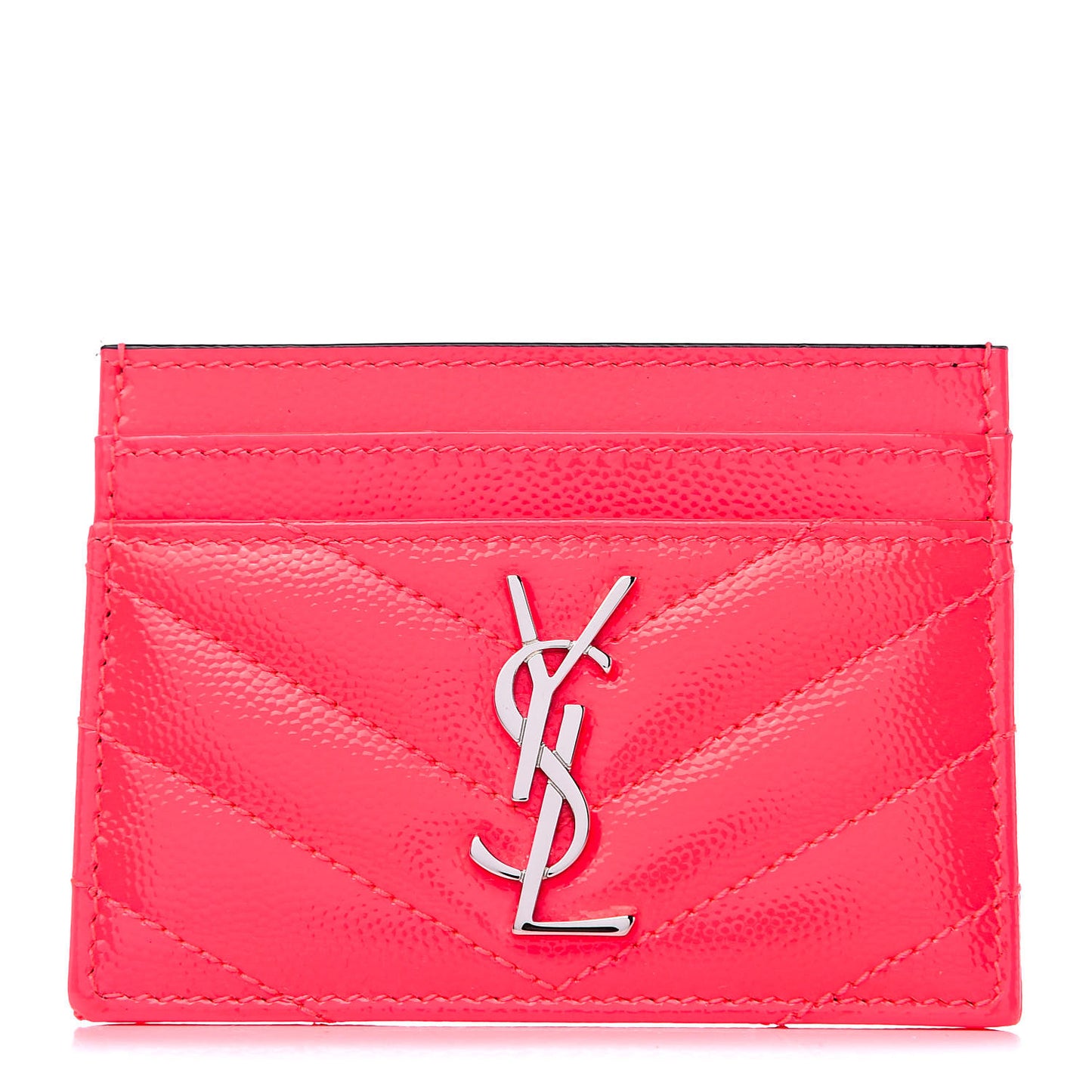 Grain De Poudre Matelasse Chevron Monogram Credit Card Case Neon Pink