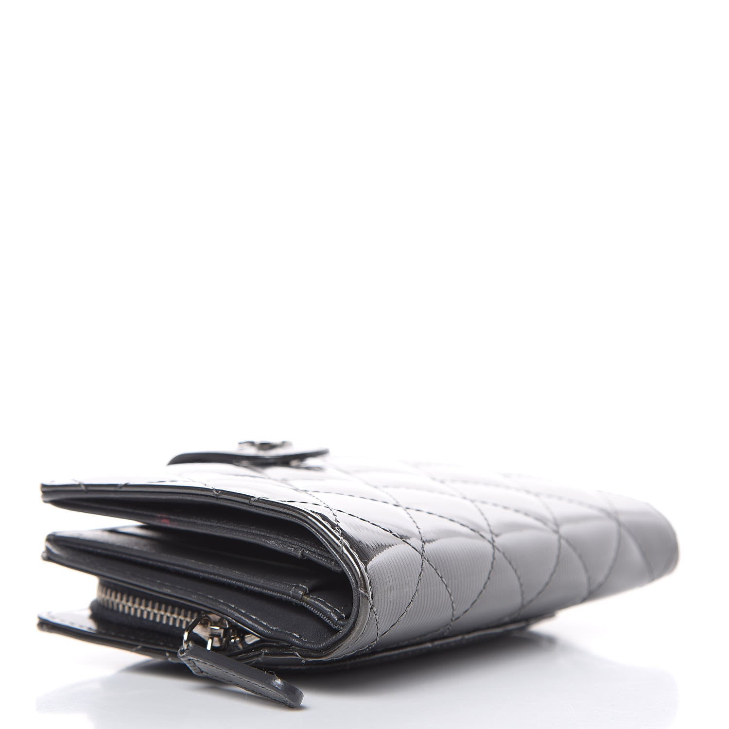 Chanel Striated Patent Quilted Zipped Pocket Wallet Dark Grey 4 of 8
