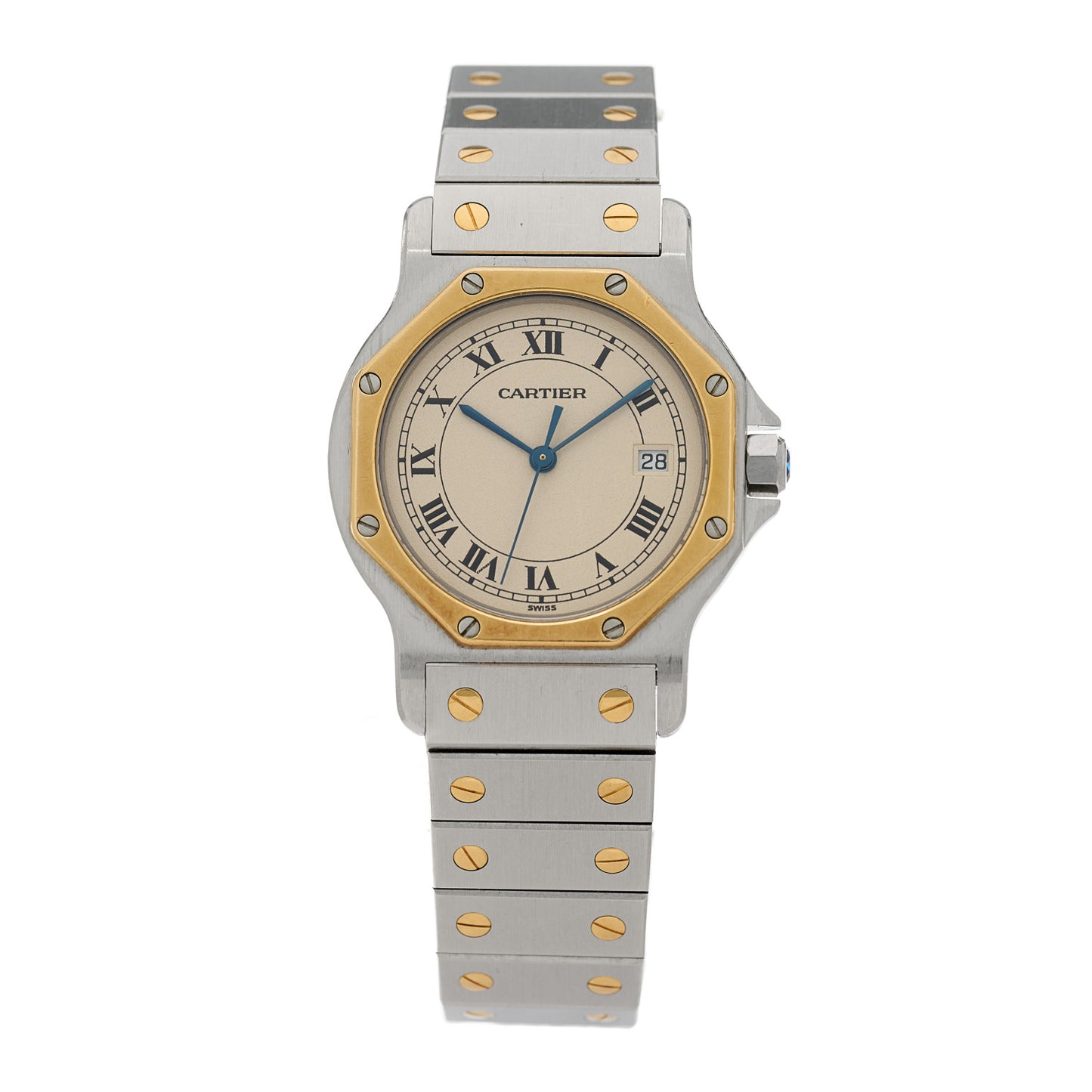 Stainless Steel 18K Yellow Gold 29mm Santos Octagon Quartz Watch
