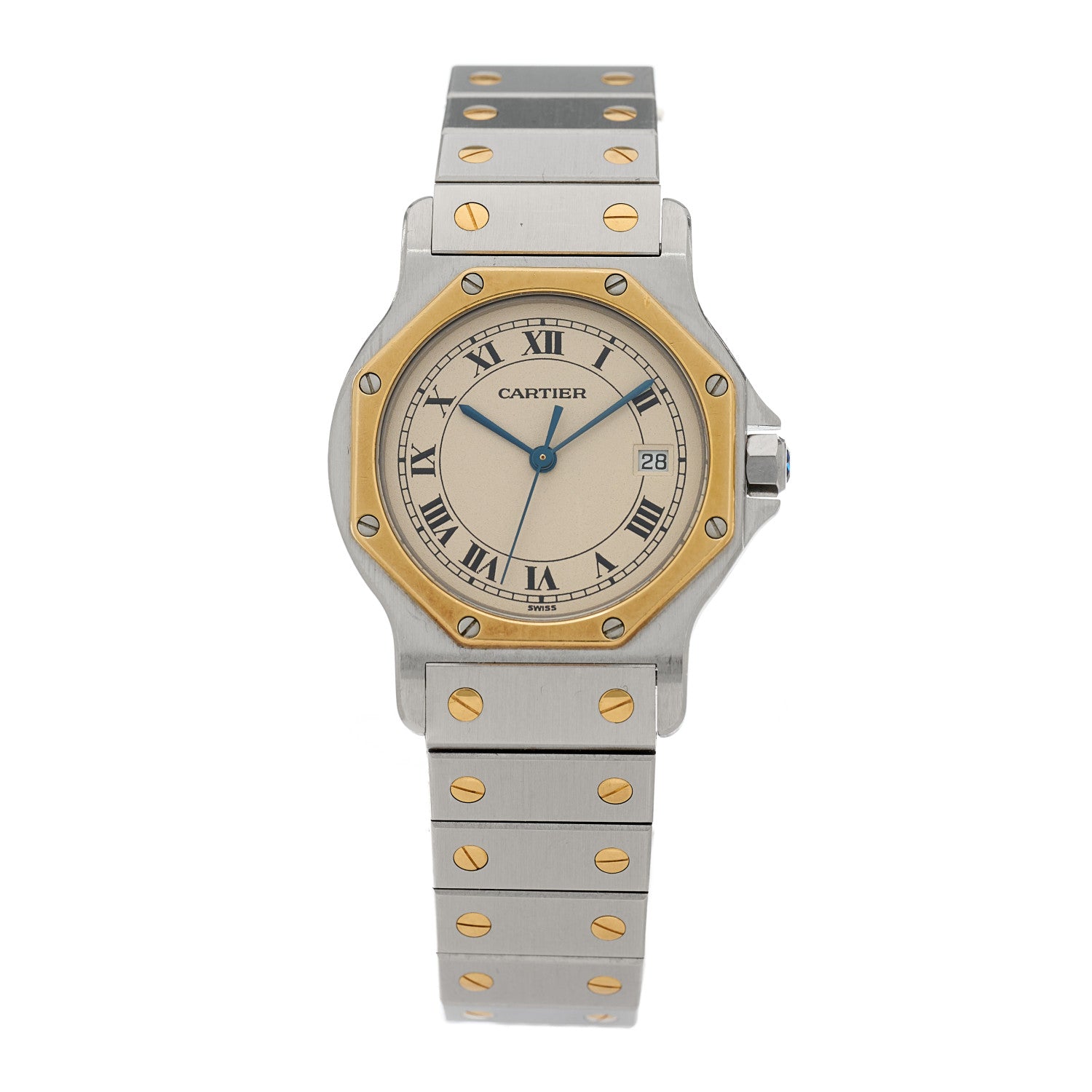 Cartier Stainless Steel 18K Yellow Gold 29mm Santos Octagon Quartz Watch 1 of 4