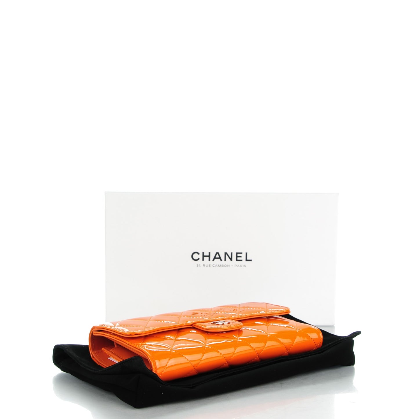 Patent Quilted Large Flap Wallet Orange