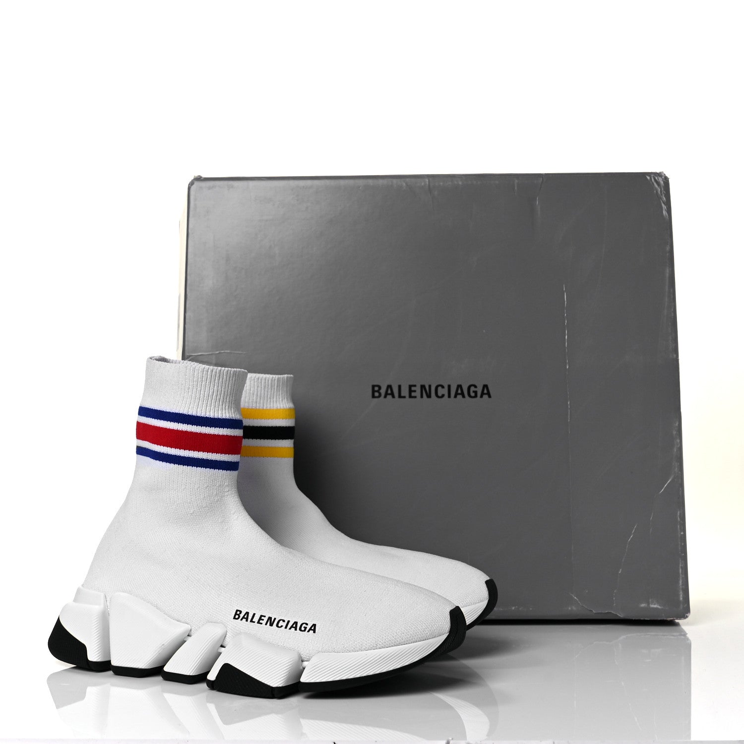 Balenciaga Technical 3D Recycled Knit Striped Womens Speed 2.0 Sneakers 36 White Multicolor 8 of 8