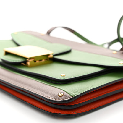 Valentino Garavani Calfskin Rivet Colorblock Double Handle Shoulder Bag Brown Green 9 of 12