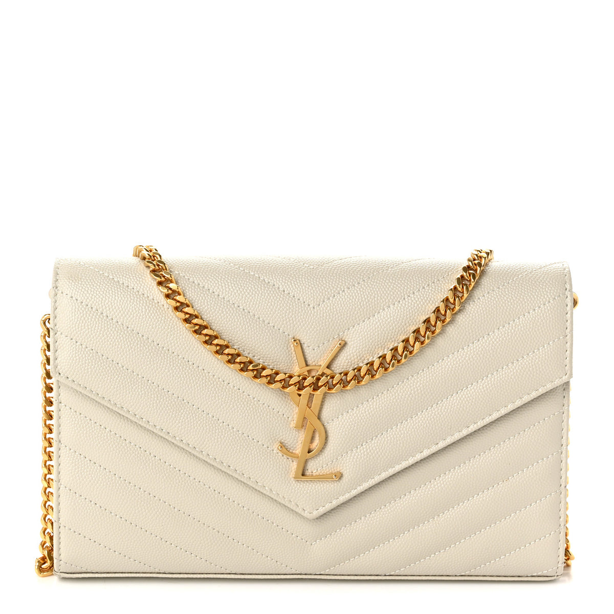 Grain De Poudre Matelasse Chevron Monogram Chain Wallet Crema Soft