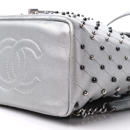 Chanel Metallic Lambskin Chevron Quilted Studded Stud Wars Backpack Silver 9 of 11
