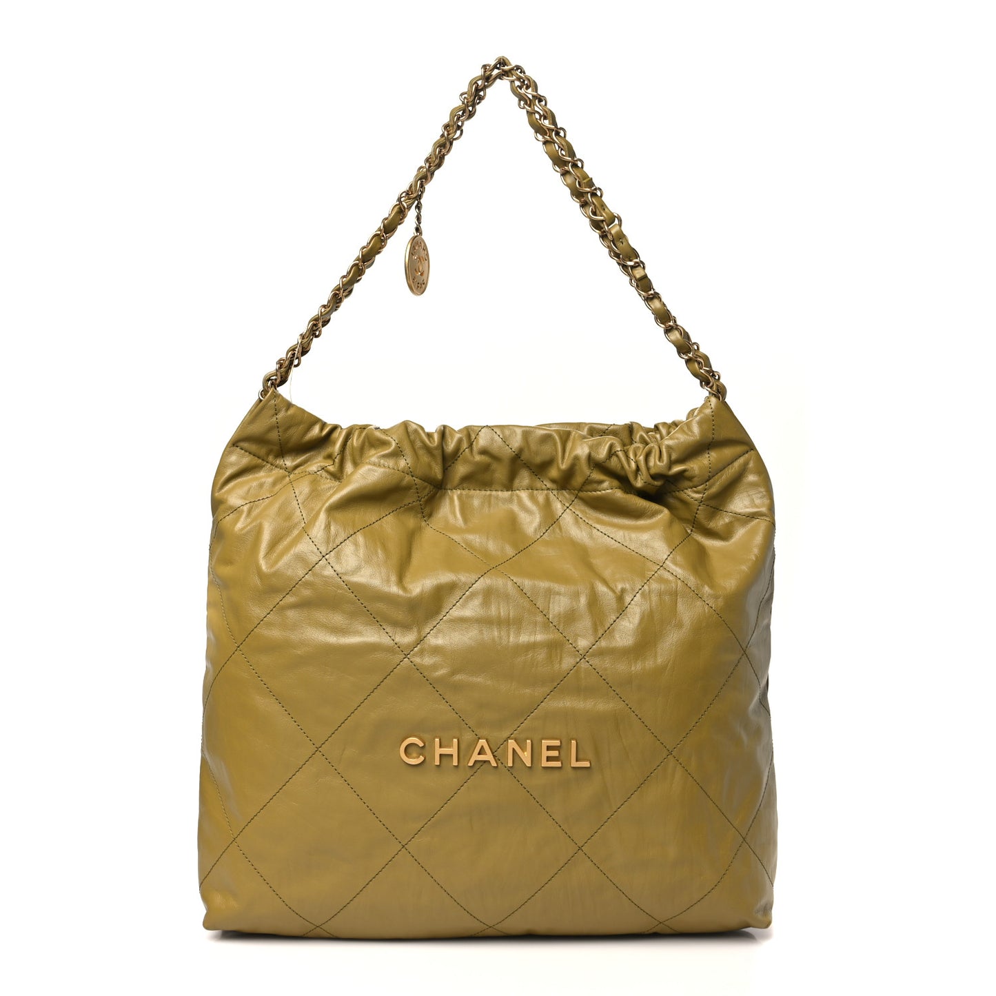 Shiny Calfskin Quilted Chanel 22 Green
