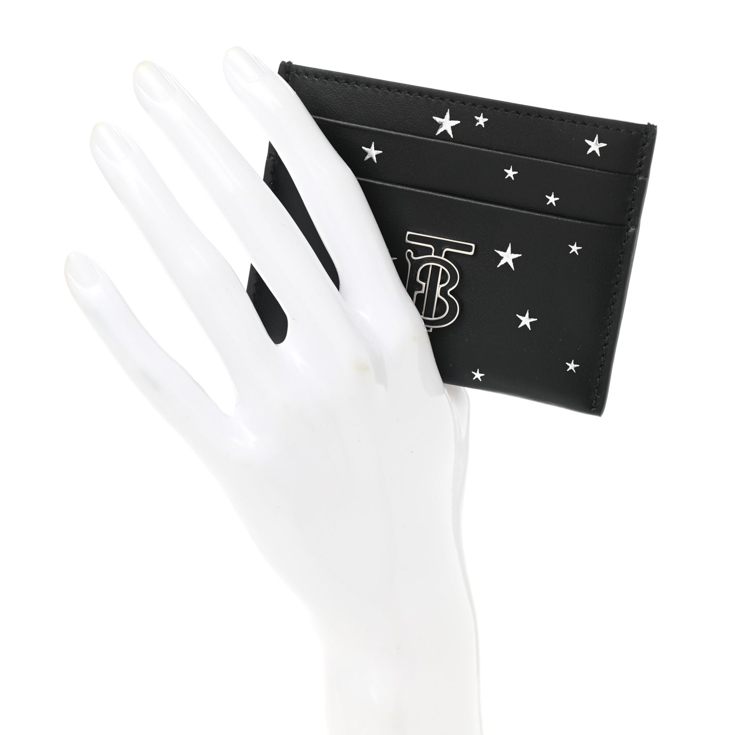 Calfskin Star Print Card Case Black