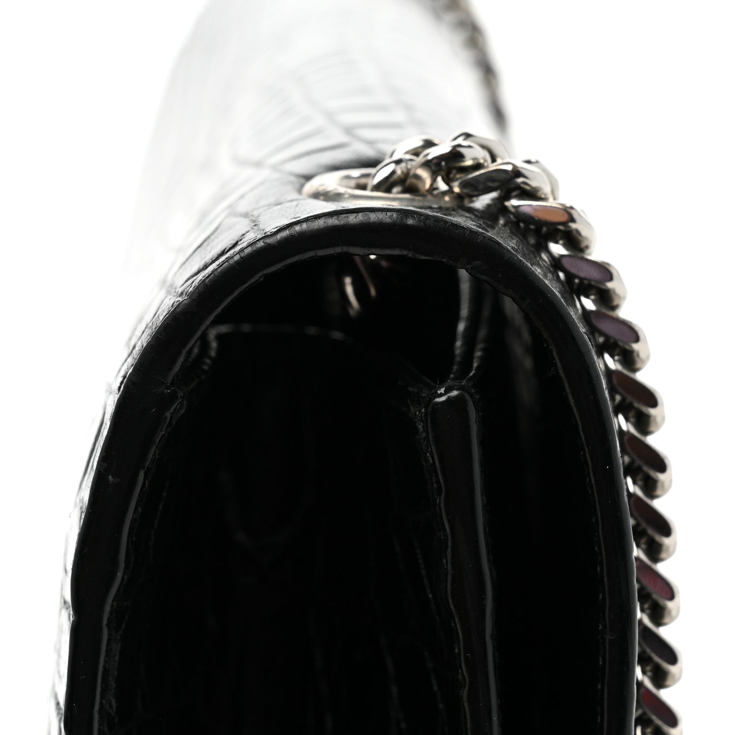 Calfskin Crocodile Embossed Medium Classic Monogram Kate Tassel Satchel Black